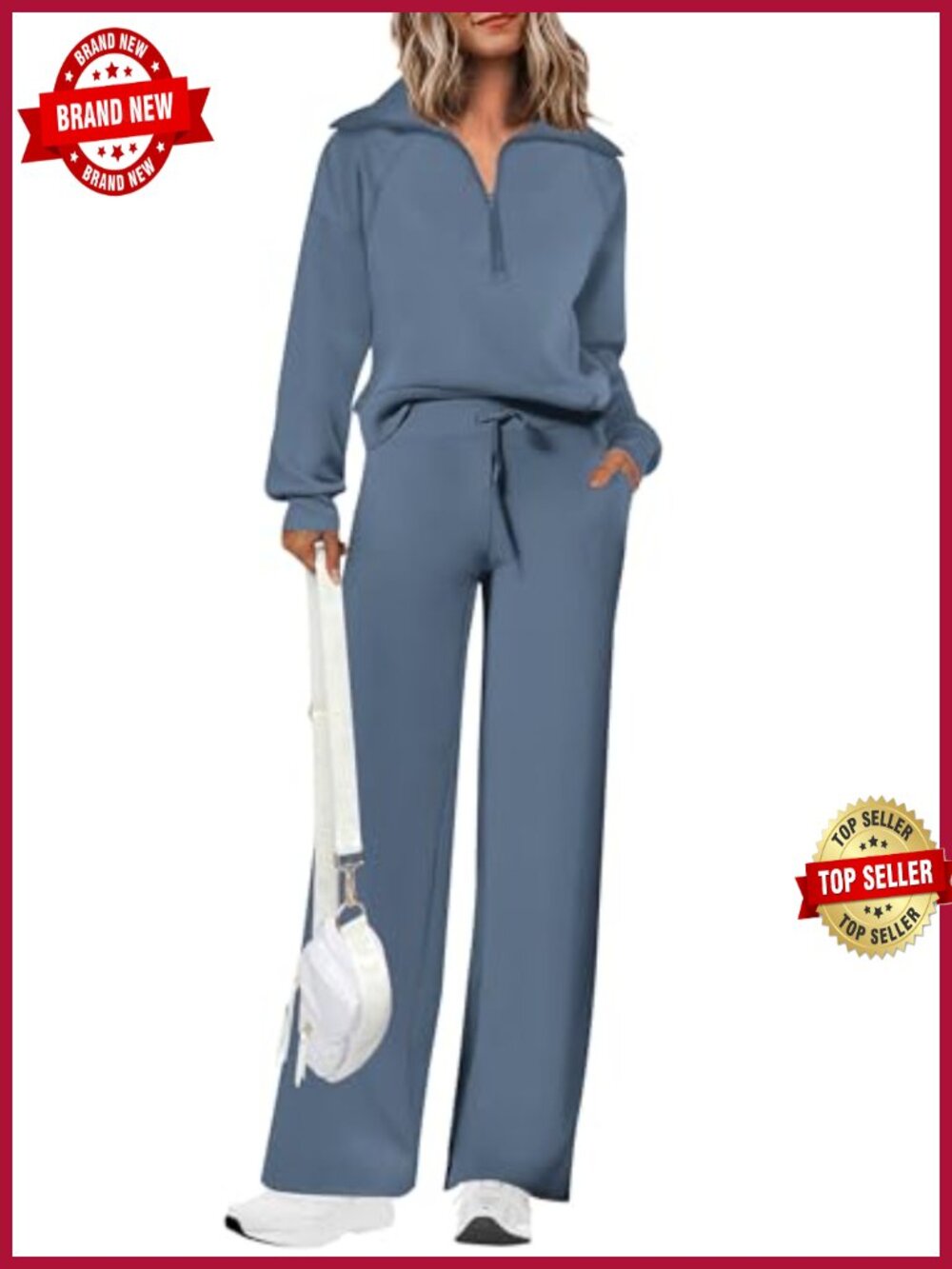 Women's 2 Piece Tracksuit Set Half Zip Sweatshirt and Palazzo Pants Lounge Set